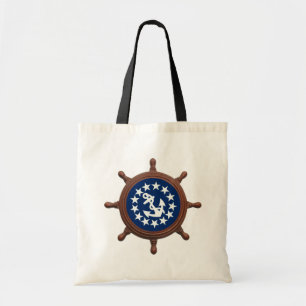 Ship's Wheel, Yacht Anchor and Stars Tote Bag
