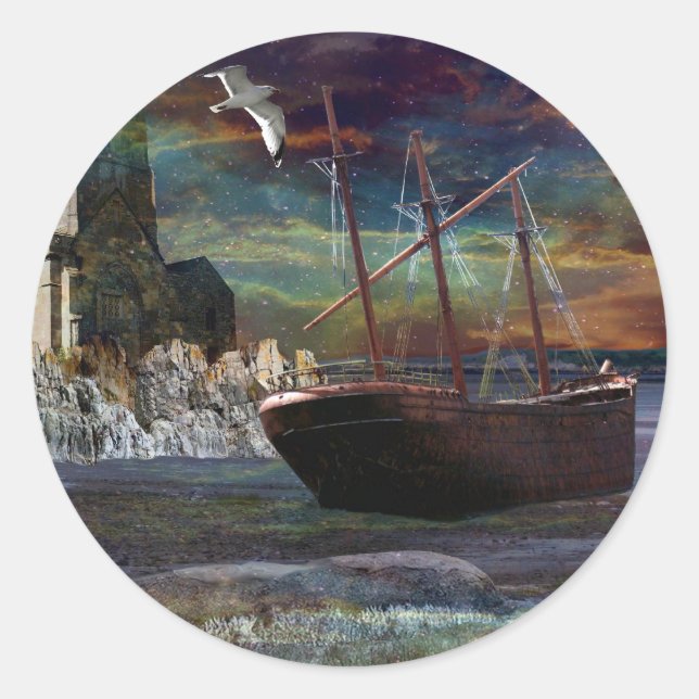 Shipwreck at Pixie Cove Classic Round Sticker (Front)
