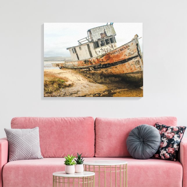 Shipwreck Famous Boat Stuck in Point Reyes CA Canvas Print (Insitu(LivingRoom))