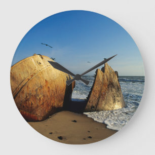 Shipwreck On Beach, Skeleton Coast, Namibia Large Clock