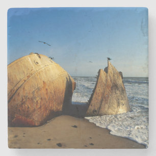 Shipwreck On Beach, Skeleton Coast, Namibia Stone Coaster