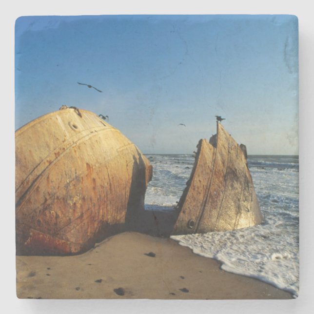 Shipwreck On Beach, Skeleton Coast, Namibia Stone Coaster (Front)