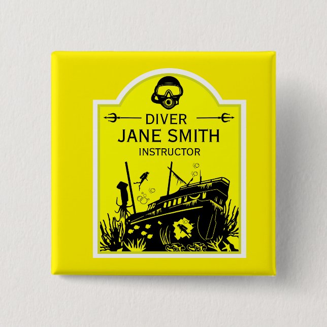 Shipwreck Sea Divers 2 Inch Square Button (Front)