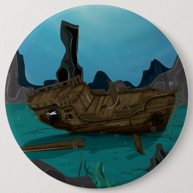 Shipwreck underwater 6 inch round button (Front)