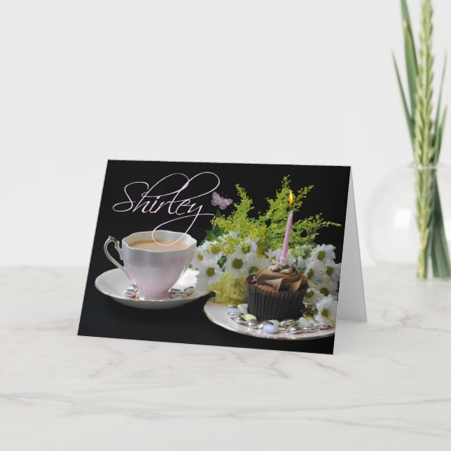 Shirley Birthday Card With Tea Cake And Flower (Front)