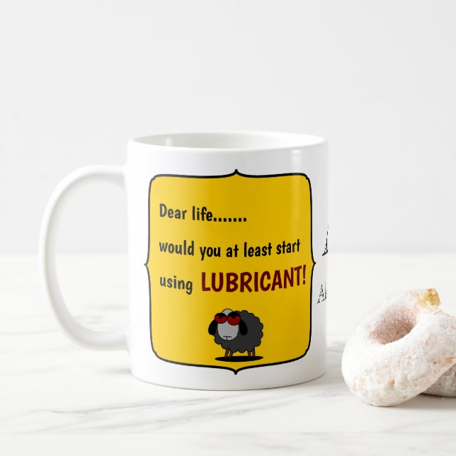 Shirley Funny Sheep Use Lubricant Yellow Monogram Coffee Mug (With Donut)