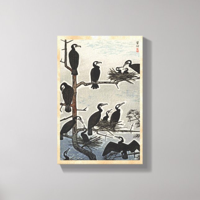 Shiro Kasamatsu Gathering of Cormorants ukiyo-e Canvas Print (Front)