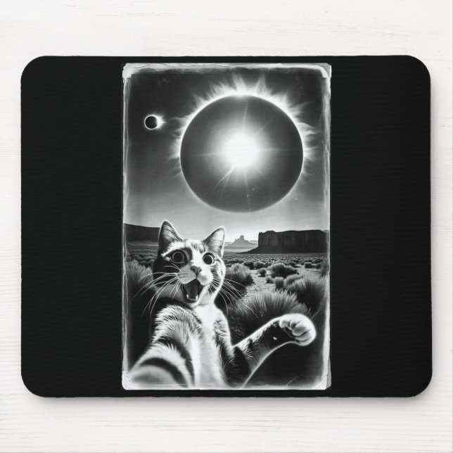 Shirt Cat Taking Selfie Solar Eclipse Mouse Pad (Front)