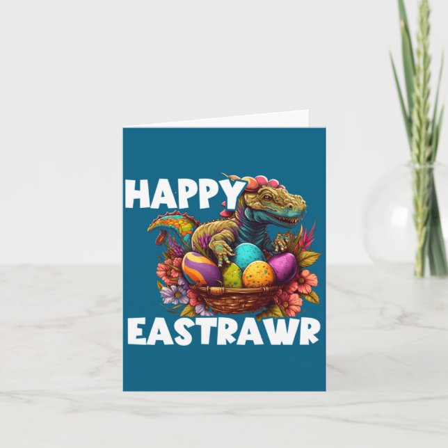 Shirt Easter Eggs Rex Dino Happy Card (Front)
