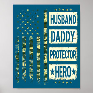 Shirt Husband Daddy Protector Hero Fathers Poster
