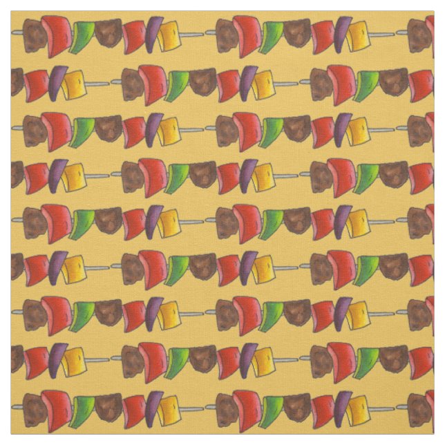 Shish Kebab Grilled Beef Vegetable Skewer Fabric (Swatch)
