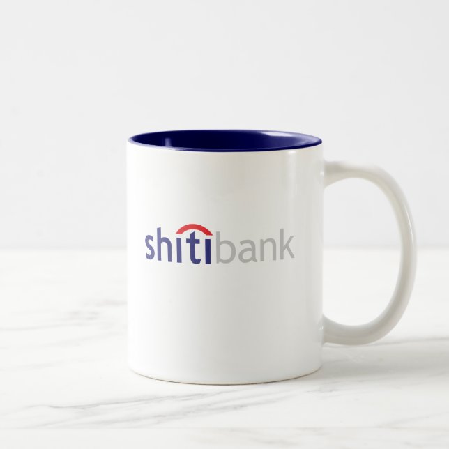 shitibank mug- the dumbest bank in the world Two-Tone coffee mug (Right)