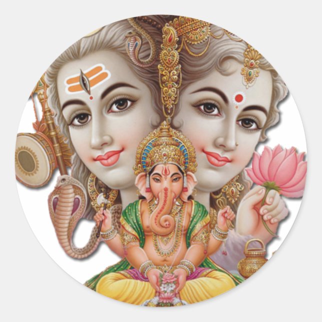 Shiva and family classic round sticker (Front)