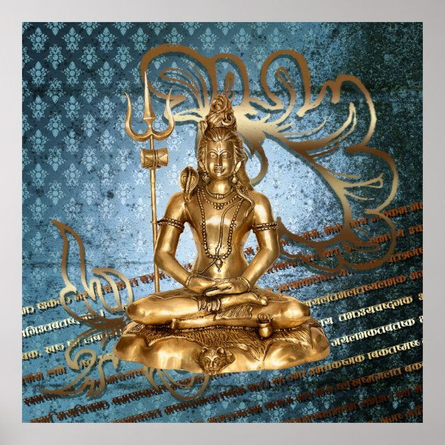 Shiva - bleu, damas, poster or (Devant)