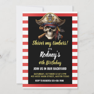Shiver My Timbers Pirate Theme Birthday Invitation