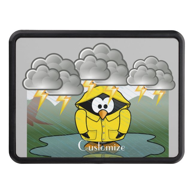 Shivering Rainy Day Penguin Thunder_Cove Belt Buck Trailer Hitch Cover (Front)
