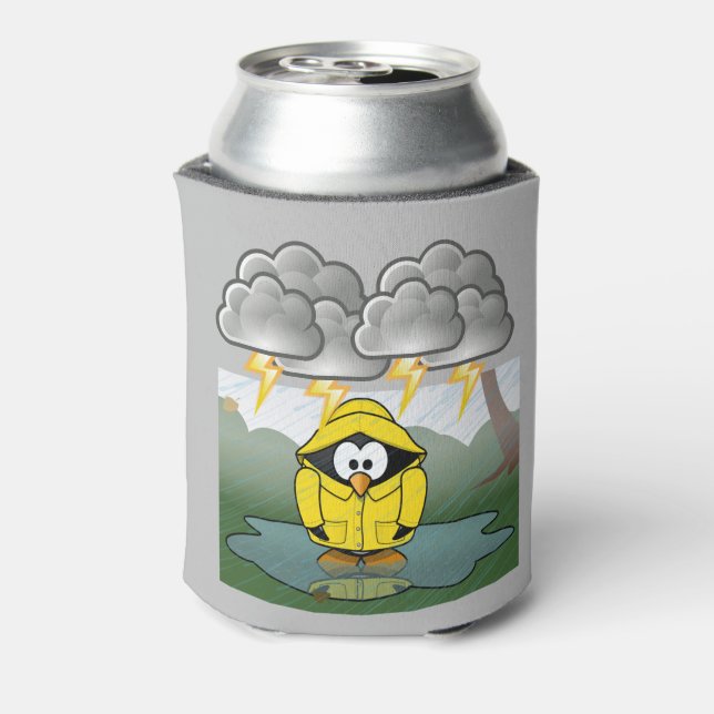 Shivering Rainy Day Penguin Thunder_Cove Can Cooler (Can Back)