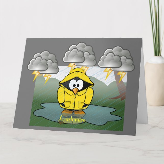 Shivering Rainy Day Penguin Thunder_Cove Card (Front)