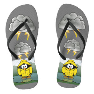 Shivering Rainy Day Penguin Thunder_Cove Flip Flops