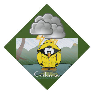 Shivering Rainy Day Penguin Thunder_Cove Graduation Cap Topper
