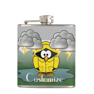 Shivering Rainy Day Penguin Thunder_Cove Hip Flask