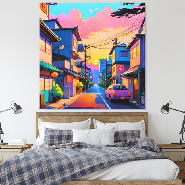 "Shizuka no Michi" (Quiet Street) Canvas Print (Insitu(Bedroom))