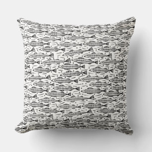 Shoal of Fish Pattern - Black on White Throw Pillow