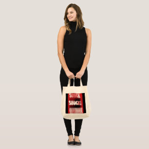 Shock red and black patterned tote bag