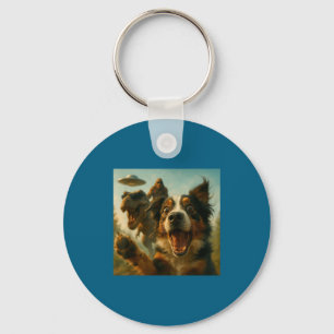 Shocked Australian Shepherd Dog T-rex Bigfoot Ufo  Keychain