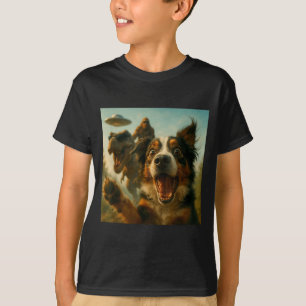 Shocked Australian Shepherd Dog T-rex Bigfoot Ufo  T-Shirt