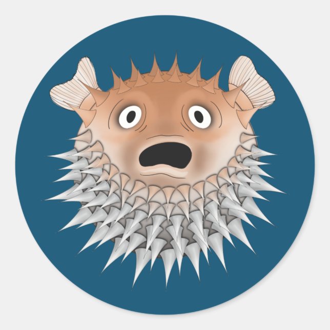 Shocked blowfish classic round sticker (Front)