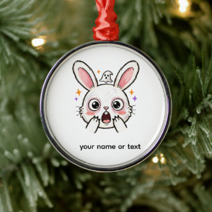 Shocked Bunny Halloween Ghost Face Metal Ornament