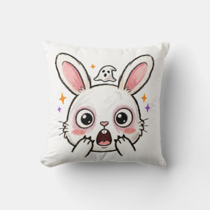 Shocked Bunny Halloween Ghost Face Throw Pillow