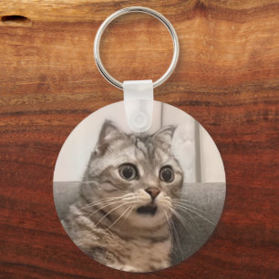 Shocked Cat Meme Double Sided Keychain