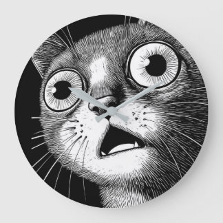 Shocked Cat Minimalist Black & White Clock