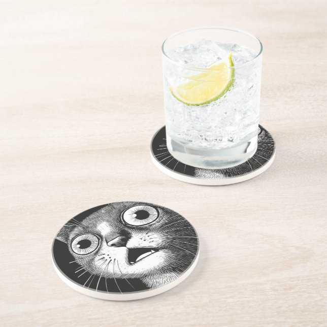 Shocked Cat Minimalist Ink Coaster (Side)