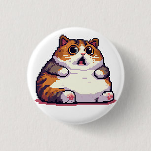 Shocked orange fat cat meme pixel art 1 inch round button