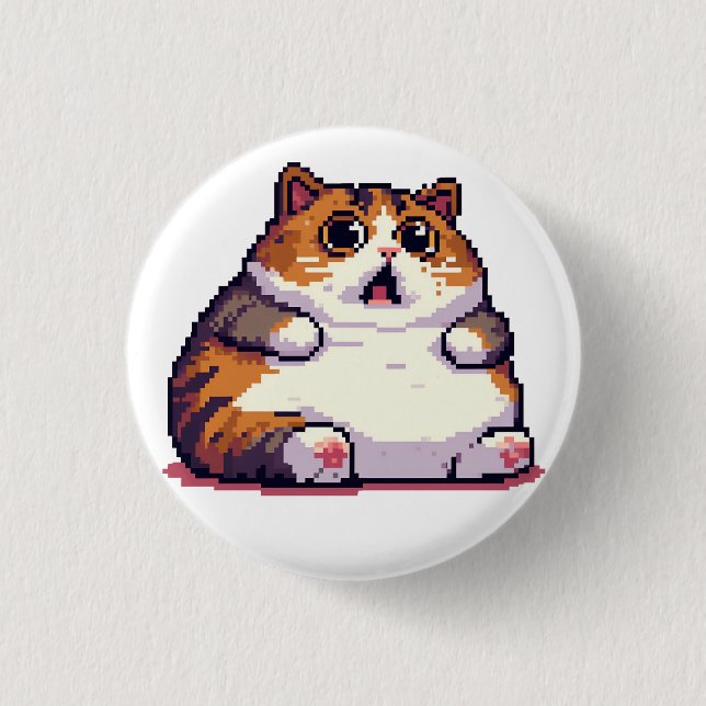 Shocked orange fat cat meme pixel art 1 inch round button (Front)