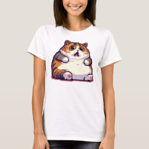 Shocked orange fat cat meme pixel art T-Shirt