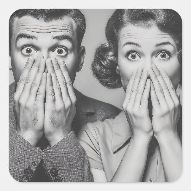 Shocked Retro Couple Portrait Square Sticker (Front)