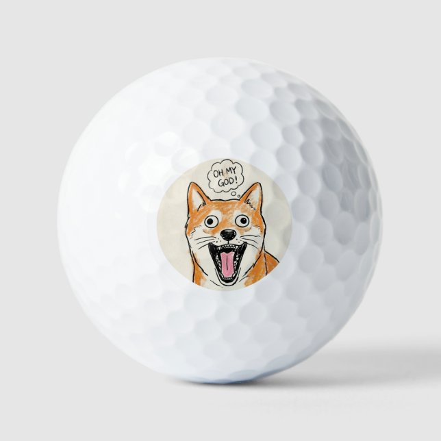 Shocked Shiba Inu "OH MY GOD" Golf Balls (Front)