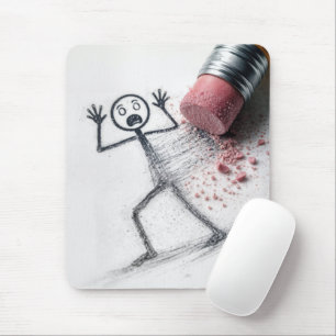 Shocked Stick Figure Man with Eraser Mouse Pad