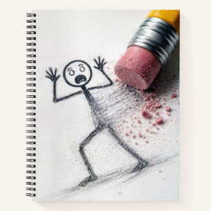 Shocked Stick Figure Man with Eraser Notebook