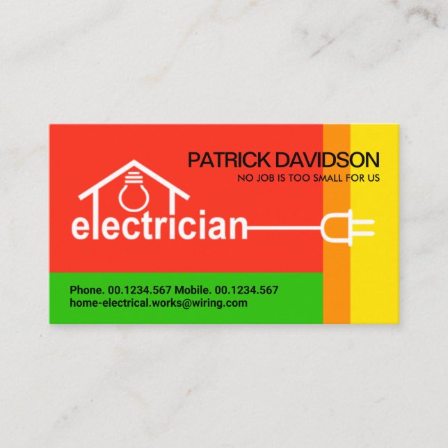 Shocking Colours Electrician Home Wiring Business Card (Front)