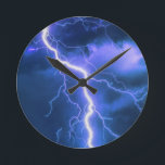 Shocking Lightning Strike   Round Clock<br><div class="desc">Please visit my store for more interesting design and more colour choice.
=> zazzle.com/colorfulworld*</div>