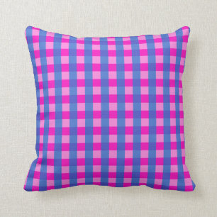 Shocking Pink and Blue Gingham Pattern Throw Pillow