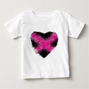 Shocking pink on black glitter dots heart cross baby T-Shirt