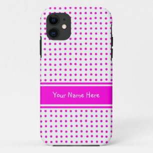 Shocking Pink Polka Dots on White Background iPhone 11 Case