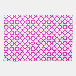 Shocking Pink Quatrefoil Pattern Kitchen Towel