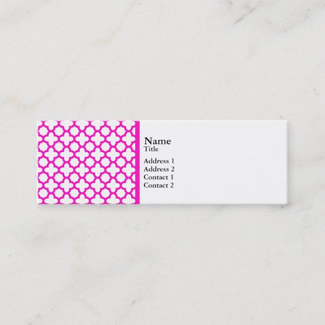 Shocking Pink Quatrefoil Pattern Mini Business Card (Front)